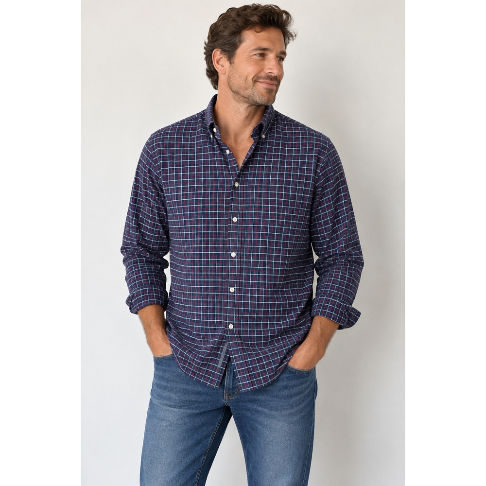Stafford Travel Wrinkle-Free Oxford Mens Dress Shirt 17 36-37 Blue Plaid Used